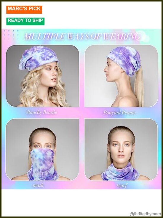 5 Pack Slouchy Beanie Chemo Hat Stretch Cancer Head Wraps Sleep Scarf Turban main image 5